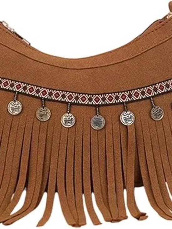 Vintage Look Suede Hobo Fringe Bag Hippie Western Cowgirl Purse - Picture 3 of 5